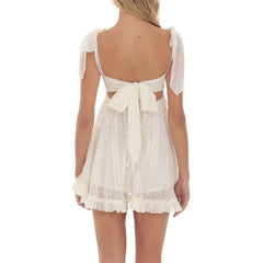 LIZAKOSHT - y2k Dress Summer Women Sexy Striped/Floral Print Sleeveless Backless A-Line Ruffle Hem Dress Going Out Party Dresses