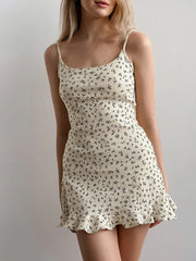 LIZAKOSHT  -  Printing Female Nightwear Backless Pajamas Spaghetti Strap Nightgown Slash Neck Nightie Mini Dress Women Home Clothes