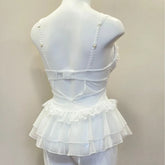 LIZAKOSHT - Sexy Suspender Nightdress Women's Home Clothes See Through Lace Mesh Thin Perspective Pajamas with Chest Pads Leg Covers Uniform