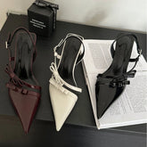 LIZAKOSHT  -  Sexy Pointed Toe Pumps Women Lacquer Leather High Heels Sandals Female Bow Elegant Fashion Slingback Dress Shoes Sandalias Mujer