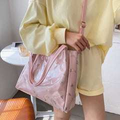 LIZAKOSHT New Autumn Winter Tote HandBag Korean Fashion Flower Print Y2k Aesthetic All Match Casual High-capacity Women Shoulder Bag