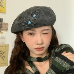 Lizakosht Japanese Retro Flower Patch Beret Spring and Summer Travel Sunscreen Versatile Model Thin Cute Painter Caps Woman's Berets
