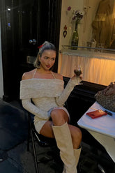 LIZAKOSHT - Evening party birthday dresses luxury prom sexy Sweater dress women halter dress off shoulder knitted short dress black elegant