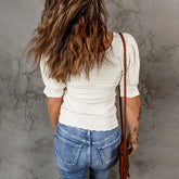 LIZAKOSHT - Hollow Out Short Sleeve Pullovers Sweater for Women Vintage O-neck Loose Autumn Sweaters Fashion Oversize Jumper