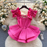 LIZAKOSHT - European Goods Small Shirt Explosion Heavy Pressed Ruffled Edge Halter Chiffon Shirt Slim Short Ruffled Swing Top Woman Tops