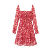 LIZAKOSHT  -  European and American Style Square Collar Lace Floral Dress Spring and Summer New High Waist Slim A Short Skirt Women