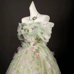 LIZAKOSHT - Light Green Elegant Evening Gown with A High-end Feel, New Sen Style Banquet Host Art Exam Fluffy Skirt