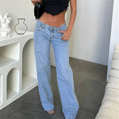 LIZAKOSHT - Women's Spring Summer Baggy Pants Y2K Vintage Low Waist Loose Straight Leg Denim Pants with Pockets Fashion Streetwear