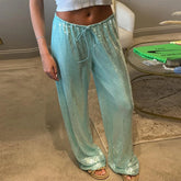 LIZAKOSHT  -  Chic Sequined Long Pants For Women High Waist  Lace Up Ankle-length Loose Trousers 2025 Spring Summer Fashion Female Y2k Pant