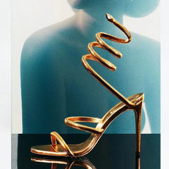LIZAKOSHT - Gold Silver Thin High Heels Ankle Strap Women Sandals Sexy Narrow Band Open Toe Stripper Prom Female Shoes