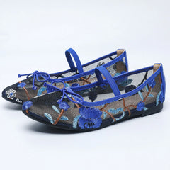 LIZAKOSHT  -  Embroidery Mesh Round Toe Flat Mary Jane Shoes Women Comfort Non-slip Leisure Brand Shallow Sizes 35-43 Soft Sole Ballet Shoes