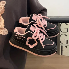 LIZAKOSHT - Black Shoes for Women Kawaii Splice Korean Style Women Sport Sneaker Niche Low-top Fashion Casual Versatile Ladies Shoes
