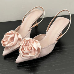 LIZAKOSHT Spring Pink New Brand Big Flower Women Sandal Fashion Pointed Toe Slip On Slingback Shoes Thin High Dress Pumps Shoes
