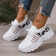 LIZAKOSHT - Women Casual Shoes Breathable Walking Mesh Flat Shoes Platform Sneakers Women Vulcanized Shoes Leopard Female Footwear Summer