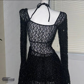 LIZAKOSHT - Luxury Rhinestones See-through Outfit swimwear Women Sexy Mesh See Through Bikini Set Hot Girl Y2k One-piece camisole Swimsuits