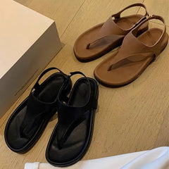 LIZAKOSHT - Solid Color Flip Flops Shoes Women Round Toe Flat Slingback Concise Leisure Female Sandals Star Style Designer Brand Rome Shoes