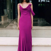 LIZAKOSHT - Summer Hollow Out Slim Banquet Dress Elegant Ladies High Waist Simple Evening Dresses Purple Suspender Sleeveless Low Cut Dress