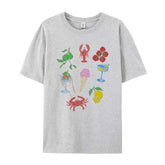 LIZAKOSHT - Italian Food T-Shirt Cute Lobster Seafood T Shirt Women Retro Cocktail Fruit Graphic Tee La Dolce Vita Shirt Summer Vacation Top