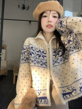 LIZAKOSHT  -  Snowflake Knitted Sweater Women Japanese Vintage Harajuku Short Cardigan Female Autumn Winter Casual Long Sleeve Zipper Knitwear