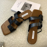 LIZAKOSHT - Designer Set Toe Flat Sandals Women Fashion Square Head Hollow Slippers Summer Party Soft Bottom Beach Shoes Flip Flops Women