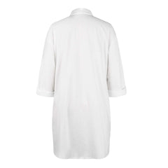 LIZAKOSHT - Women Cotton Linen Solid V Neck Shirt Dress Ladies Autumn Casual Baggy Pockets Sundress