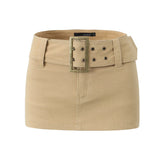 LIZAKOSHT - Y2k fashion mini skirts for women streetwear vintage black cargo skirts womens Summer clothes cargo skirts with belt khaki