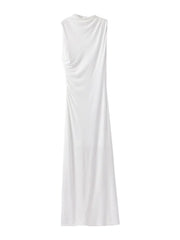 LIZAKOSHT - Solid Pleated Elegant Evening Dresses Women Sleeveless Muslim Party Bodycon Hip Package Long Dress Summer Fashion Lady Robe