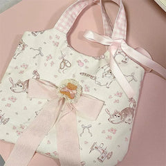 LIZAKOSHT - Sweet Cat Floral Print Student Handbag Lovely Girl Tote Bag Large Capacity Big Square Shoulder Bag Handbags