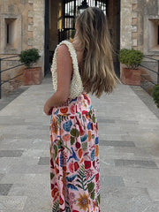 LIZAKOSHT  -  Women Elegant Strapless Printed Maxi Dress Fashion Backless Sleeveless Pleated A-line Dresses 2024 Summer Lady Chic Street Robes