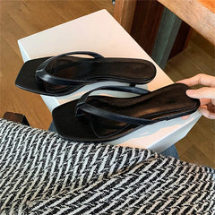 LIZAKOSHT - Summer Casual Thin Low Flats Heels Women Slippers Comfortable Square Clip Toe Daily Party Ladies Shoes