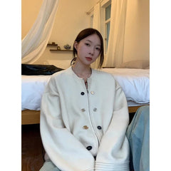 LIZAKOSHT  -  Female Autumn Winter Tops Coat Sweater Cardigan Knit Single Breasted Round Neck Retro Simple Design  New Soft Minority Versatile