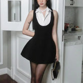 LIZAKOSHT  -  y2k Mini Dress Women Summer Contrast Color Patchwork Lapel Collar Sleeveless A Line Mini Dress Evening Party Dresses