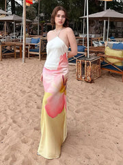 LIZAKOSHT  -  Elegant Print Halter Long Dress Women Backless Lace Up Sleeveless Beach Vestido Female 2025 Spring Summer Fashion Chic Dresses