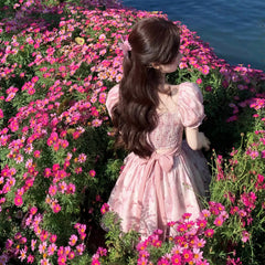 LIZAKOSHT - Dress With Floral Straps And Bows To Tighten The Waist And Look Slimming. Princess On The Run Summer Sweet Tutu Skirt