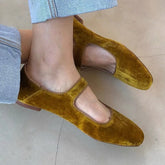 LIZAKOSHT - Designer Women Velvet Mary Janes Belt Strap Shoes Ladies Square Toe Flats Ballerina Dress Barefoot Loafers Brides Ballets Femmes