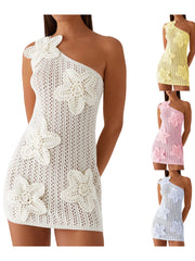 LIZAKOSHT  -  Elegant Lace Midi Dress with V-Neckline and Ruffled Sleeves Floral Embroidery Detail Bodycon Cocktail Dress for Women