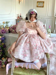 LIZAKOSHT - Vintage Princess Sweet High Low Front Short Back Long Dress Women Puff Sleeve vestido mujer versailles dress Prom dress