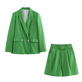 LIZAKOSHT  -  2025Solid Color Casual Two-piece Ladies Matching Suit Long Sleeve Suit Jacket Shorts Office Ladies Elegant Business Suit