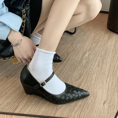 LIZAKOSHT - Fashion Pumps New High Quality Genuine Leather Woven Pointed Poe Heels Mary Janes Shoes Daily Commuter Women's Shoes