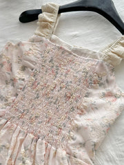 LIZAKOSHT  -  Summer French Elegant Mori Girl Style Long Dress Women Flying Sleeve Lace-Up Print Slim Dress Sweet Cute Casual Clothing