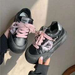 LIZAKOSHT - Lovely Sneakers Women Butterfly Print Versatile Lace Up Casual Shoes Thick Bottom Increase Round Toe Trainers Women
