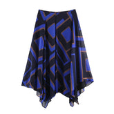 LIZAKOSHT - European and American style spring new product women's double breasted slit printed asymmetric skirt