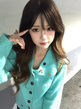 LIZAKOSHT - Chic Button Knit Cardigan Women Long Sleeve Sweet Casual Preppy Korean Sweater Female Harajuku Loose Lazy Wind Student Outwear