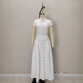 LIZAKOSHT - French Lapel Long Dress Single-breasted Women's Summer Slim Dress Fashionable Commuter Women's Clothing