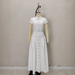 LIZAKOSHT - French Lapel Long Dress Single-breasted Women's Summer Slim Dress Fashionable Commuter Women's Clothing