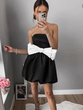 LIZAKOSHT  -  Women Bow Decorated Flowers Dark Pattern Tube Top Dress Ladies Elegant Party Dress Vintage Slim Female Chic Dress