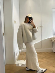 LIZAKOSHT  -  White Woolen Coat Women Autumn Winter Thick Warm Cardigan Jacket Female Fashion Casual Loose Long Sleeve High Street Outerwear