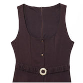 LIZAKOSHT - Elegant Single-Breasted Belt Sling Dress Women Fashion Sleeveless Waist-Cinching Pleated Robe 2025 Female Office New Dresses