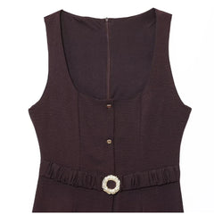 LIZAKOSHT - Elegant Single-Breasted Belt Sling Dress Women Fashion Sleeveless Waist-Cinching Pleated Robe 2025 Female Office New Dresses