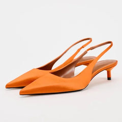 LIZAKOSHT - Summer High Heels Woman Luxury Sandals Fashion Pointed Elegant Office Slingbacks Stiletto Orange Silk Dress Lady Party Shoes